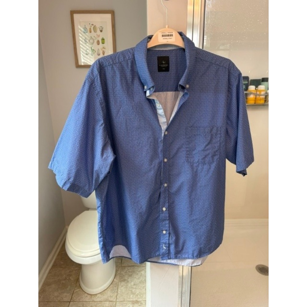 TailorByrd Collection Blue Geometric Print Button Front Cotton Shirt
